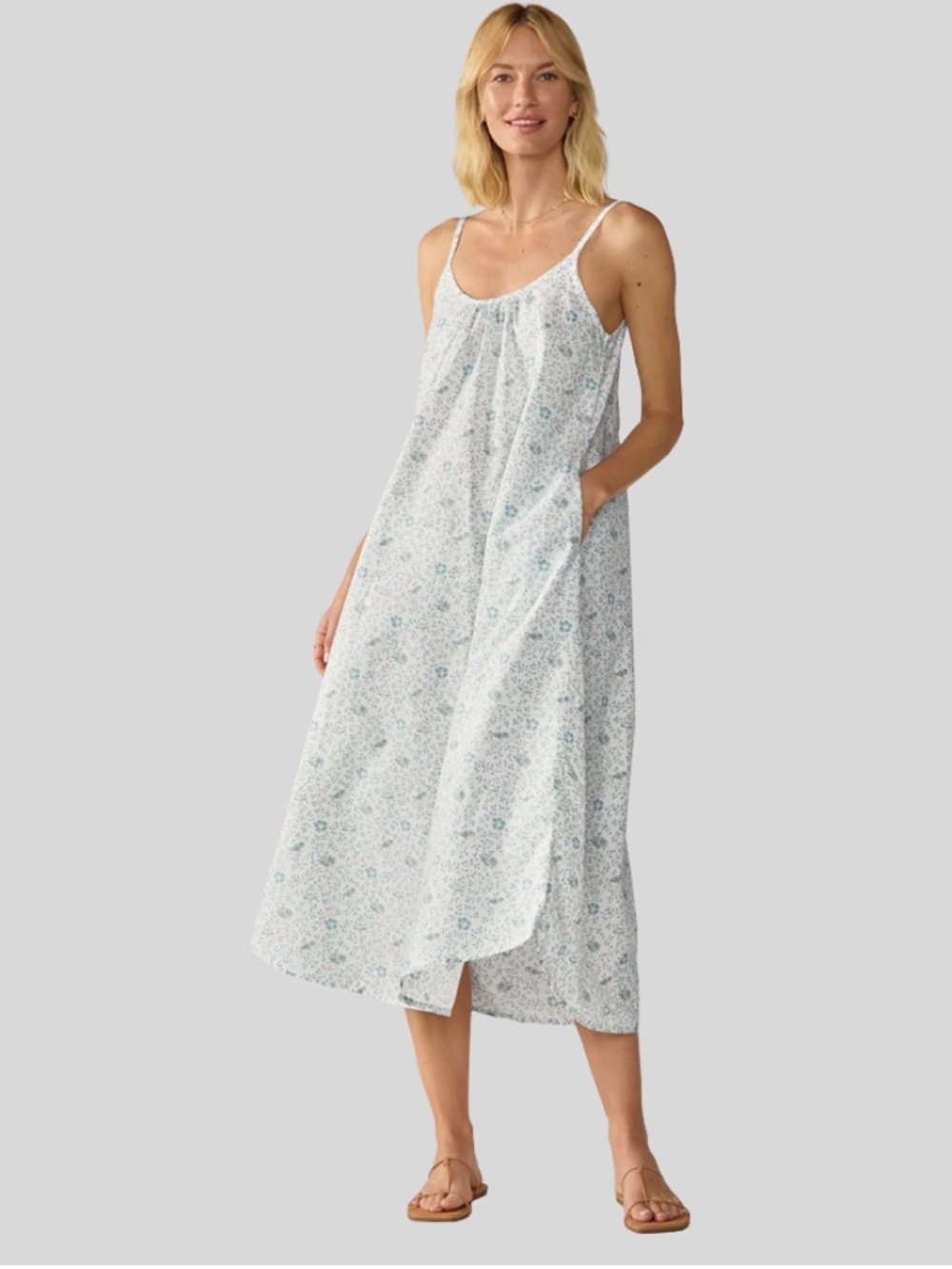 Coyuchi Isla Organic Cotton Night Dress in Tidal Meadow Blue & White